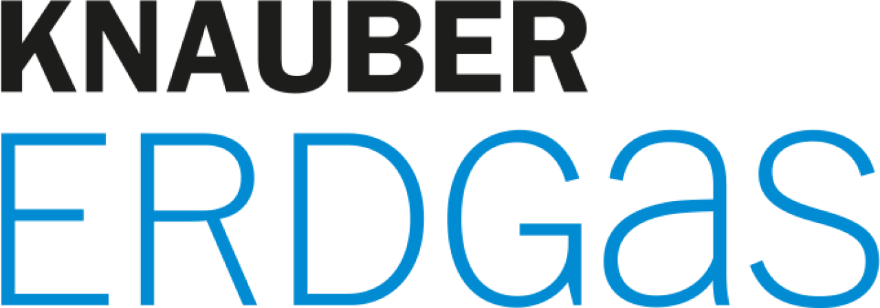 Knauber Erdgas Logo in schwarzer und blauer Schrift.